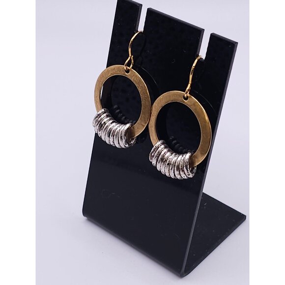 Gold & Silver Tone Hoop Earrings With Textured Rings - Picture 3 of 5